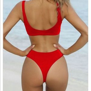 bikinishe Swim - Bikini she red swimsuit high waist bottom tie top bikinishe Swim - Bikini she red swimsuit high waist bottom tie top
